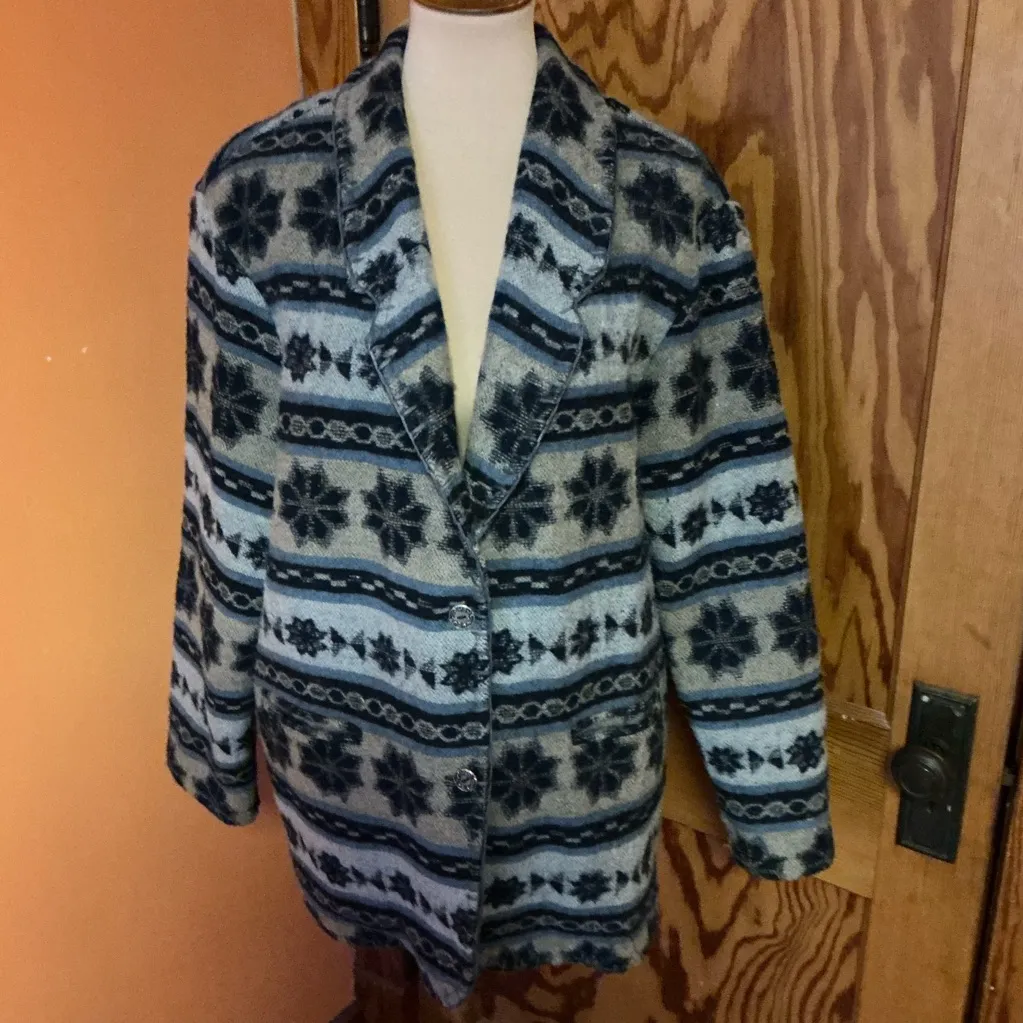 Vtg 90s Southwest Wool Jacket Blue Size L - Image 9
