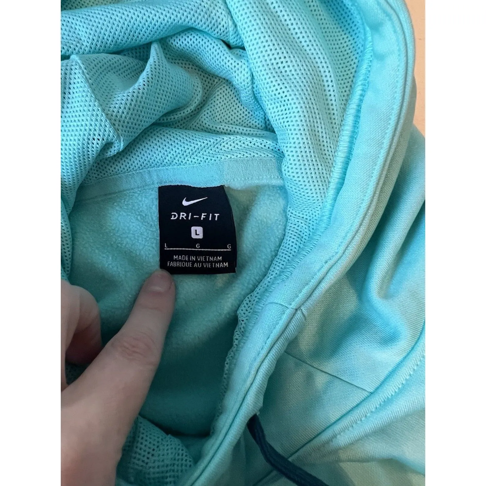 Nike Womens Large Teal Dri Fit Thermal Training Tape Hoodie Workout Winter‎ - Image 2