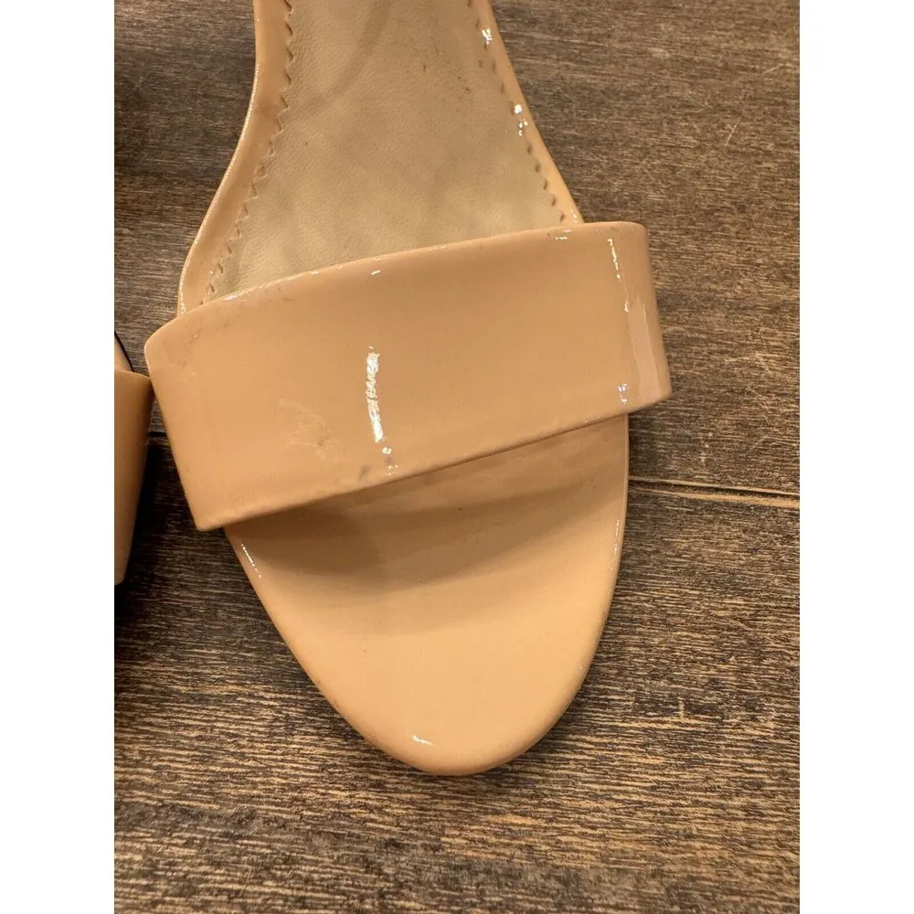 KARL LAGERFELD PARIS DEMAS Ankle Strap Heel Nude Patent US 7 Sandals‎ - Image 3
