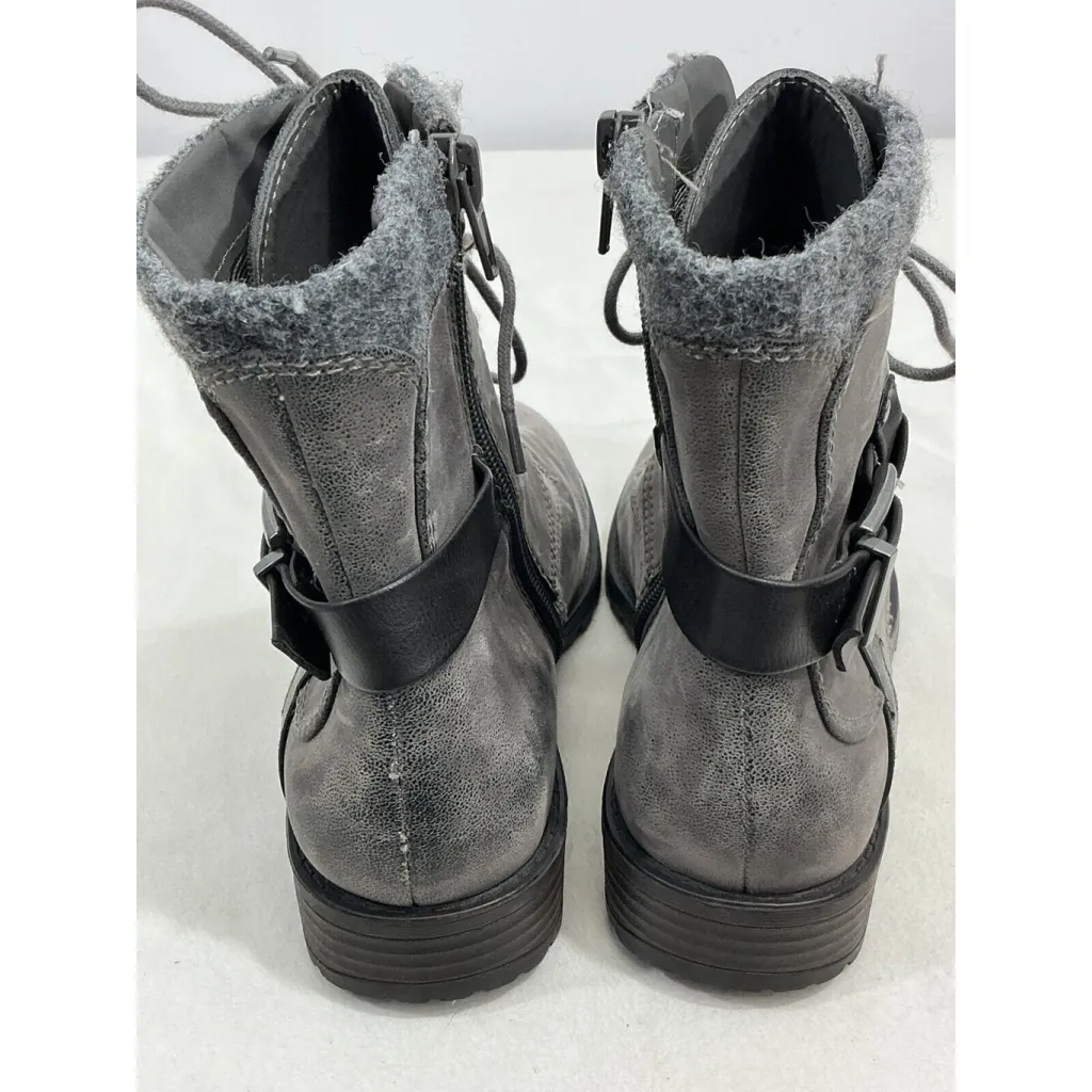 Womans Crown Vintage Rugged Gray Faux Suede Buckles Lace Up Combat Boots 7 M - Image 5