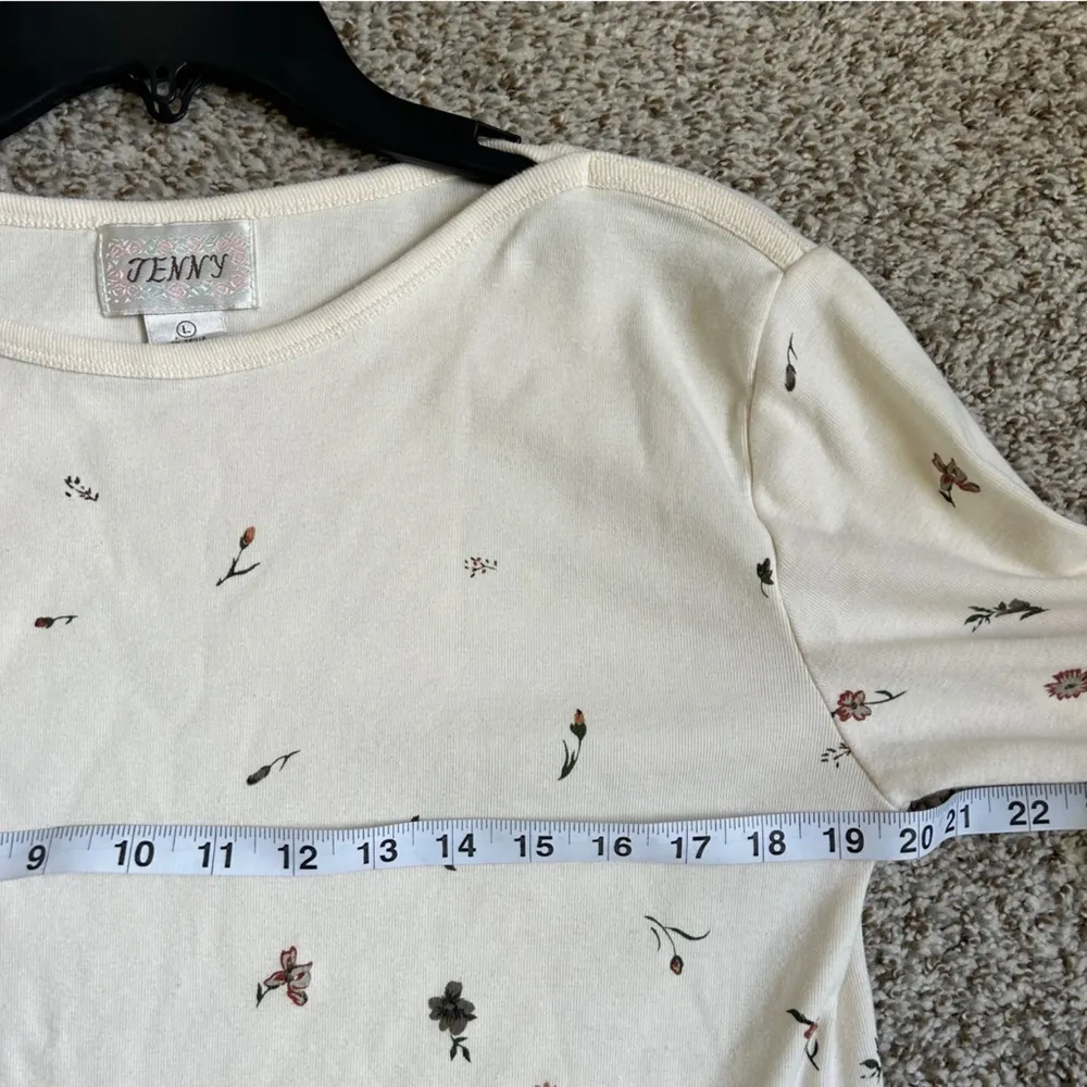 🦋 Jenny Vintage 3/4 Sleeve Boatneck Top Floral Casual Cotton Large Orange - Image 4