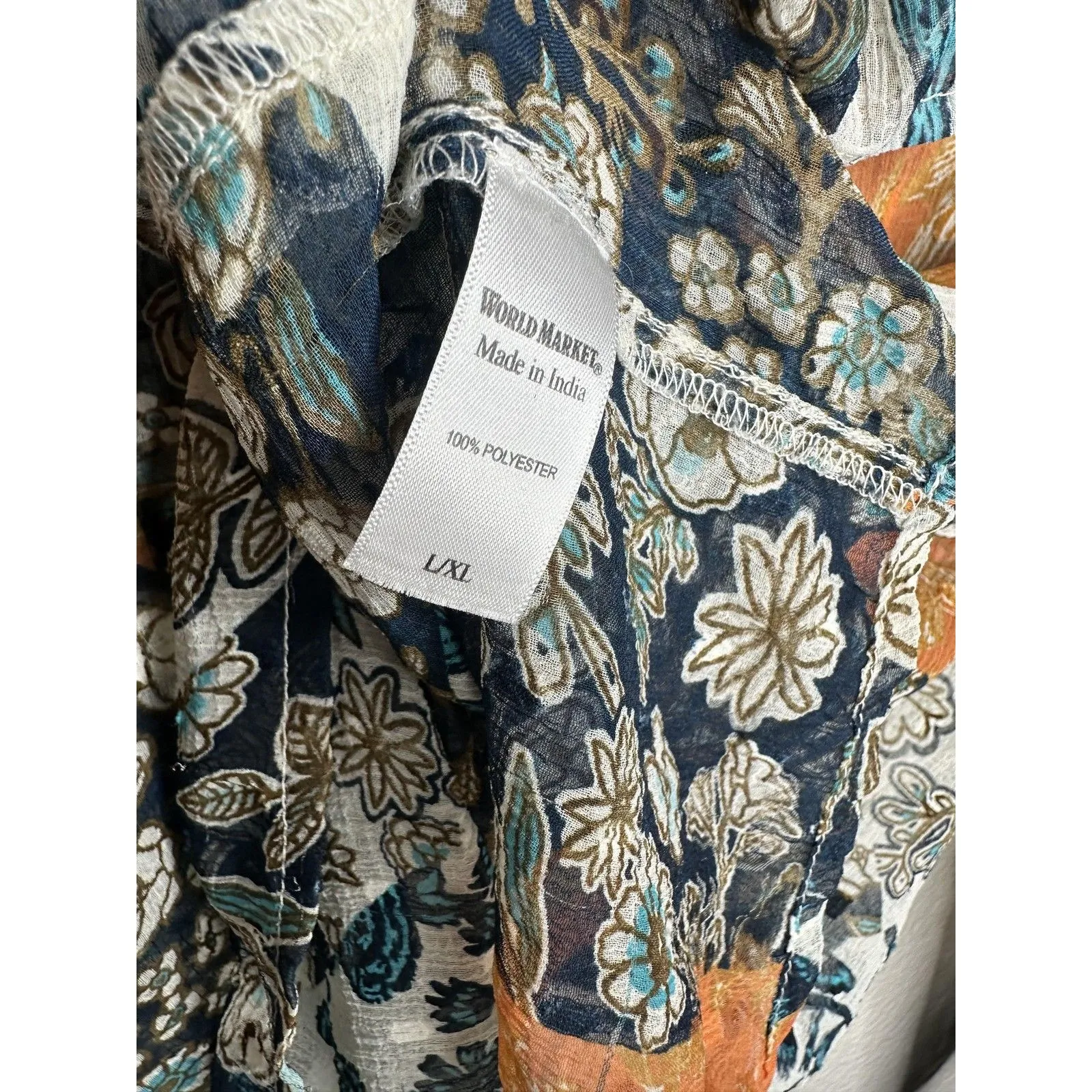 World Market Shirt Womens L/XL Multicolor Patchwork Floral Bohemian Long Sleeve Size L - Image 5