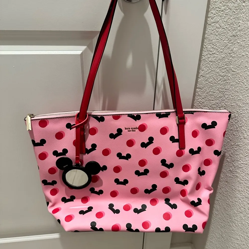Kate Spade x Disney Disneyland Parks Pink Red Mouse Ear Hat Tote Handbag NEW - Image 2