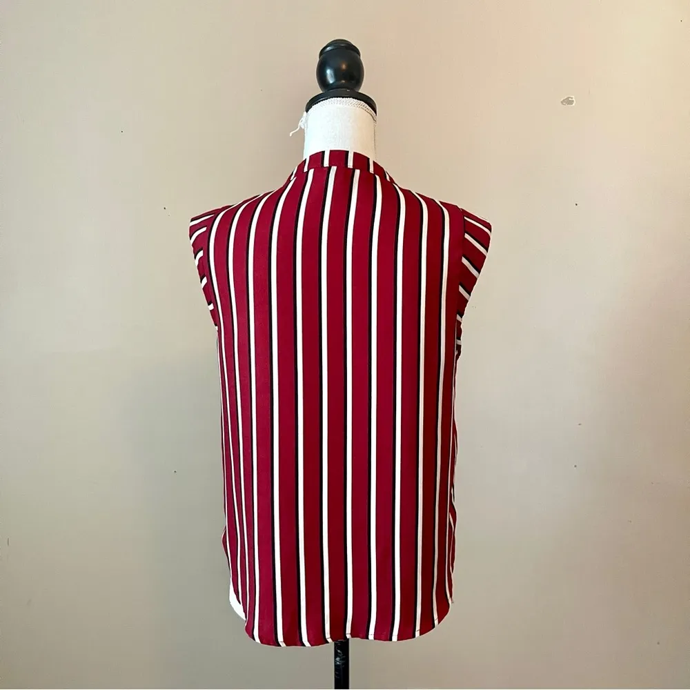 FOREVER 21 | Burgundy Striped Cap Sleeve V-Neck Blouse Sz S - Image 5