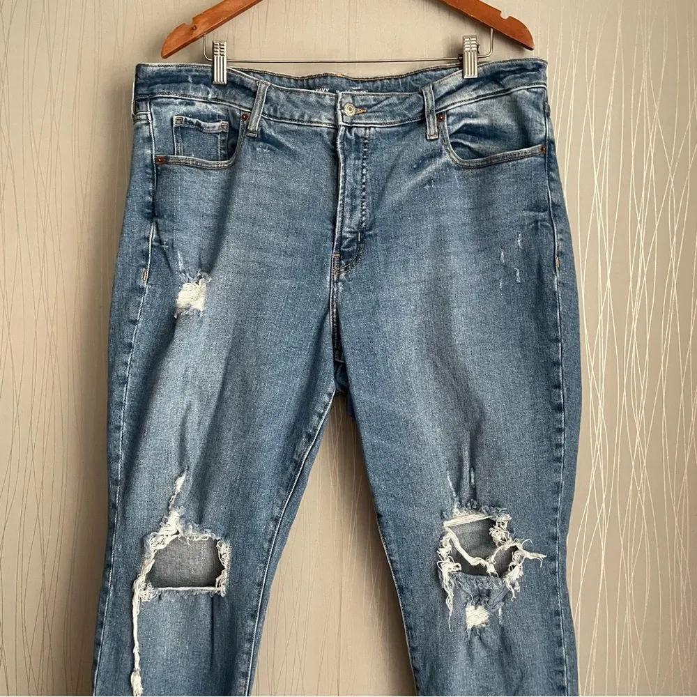 Old Navy Jeans Womens size 18 OG Straight Blue Distressed Denim Stretch - Image 2