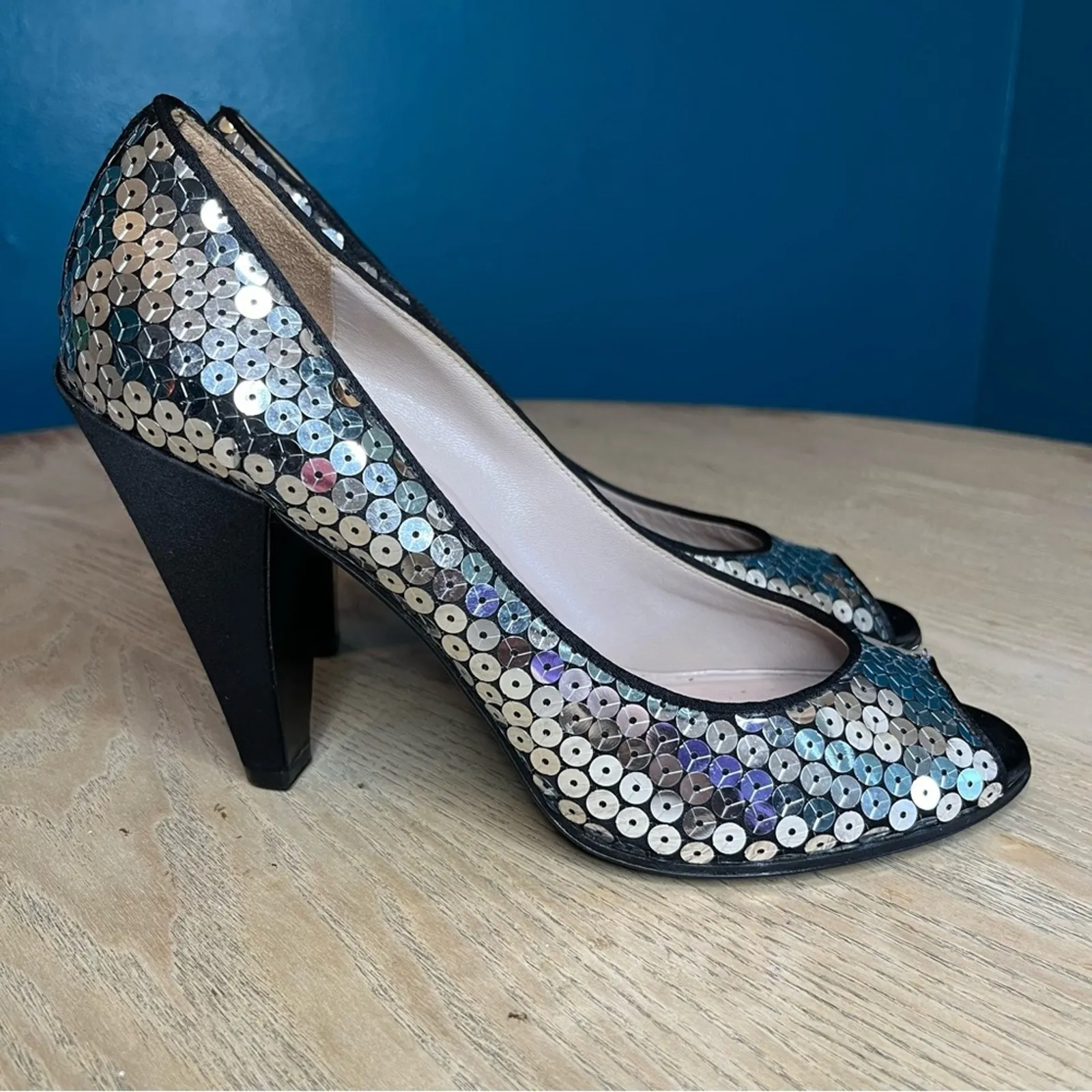 Marc by Marc Jacobs Sequin Peep Toe Pumps Satin Heels EU 40/US 9 - Image 2