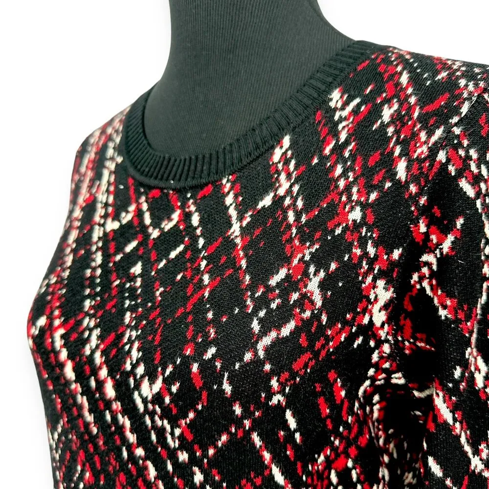 Neiman Marcus | NWT | Large | Black/Red Abstract Argyle 3/4 Sleeve Sweater Dress - Image 5
