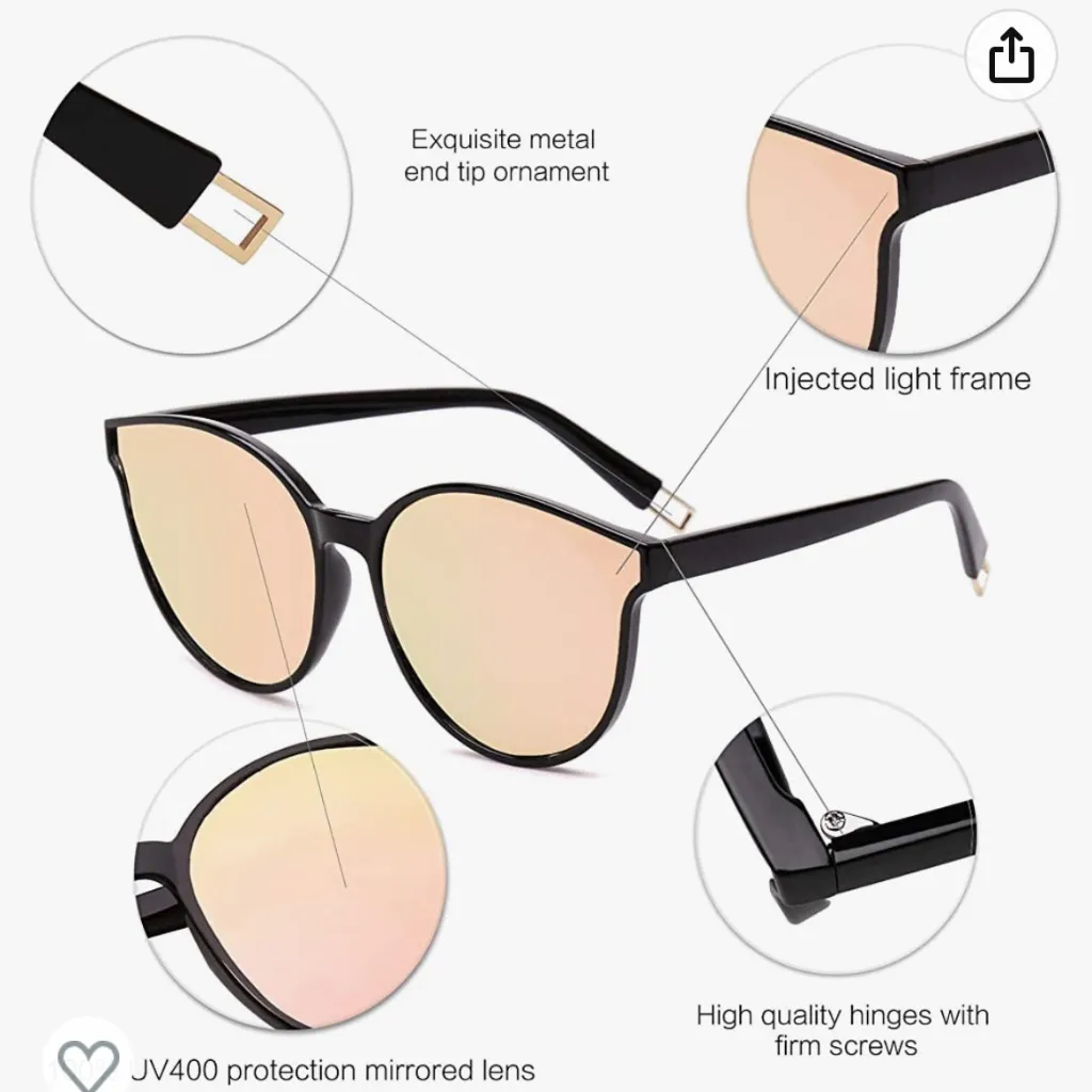 Vintage style Sunglasses with rose mirrored lenses Black - Image 3