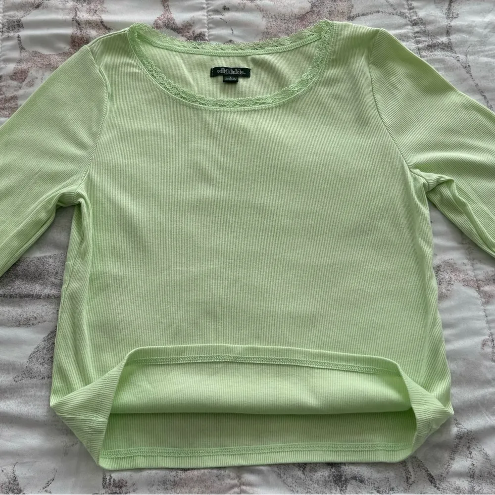 Wild Fable neon green ribbed lace trim long sleeve top, size S crewneck colorful - Image 10