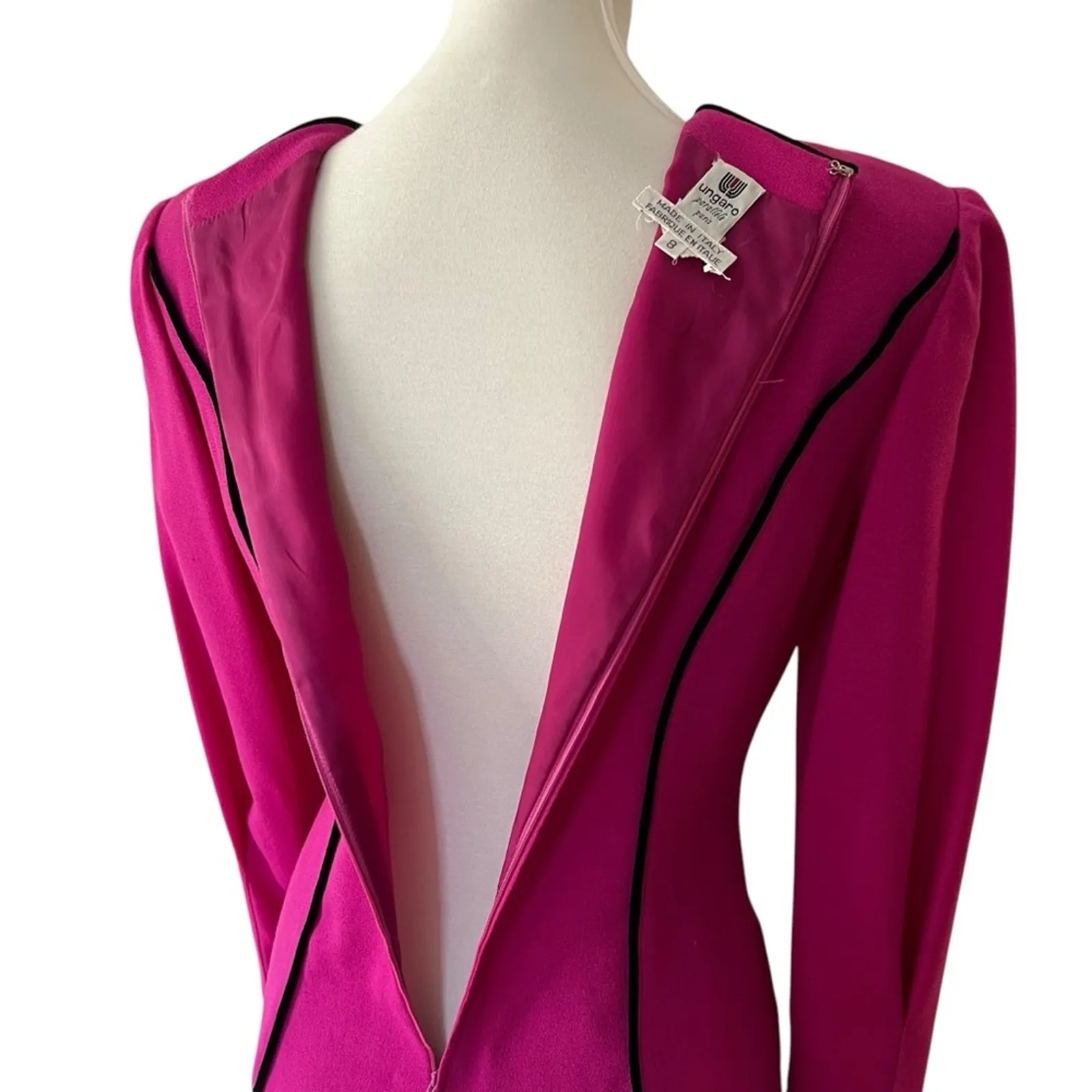 Vintage Dress Small Long Sleeve Emanuel Ungaro Parallele Paris RARE 80s 40s Pink - Image 5