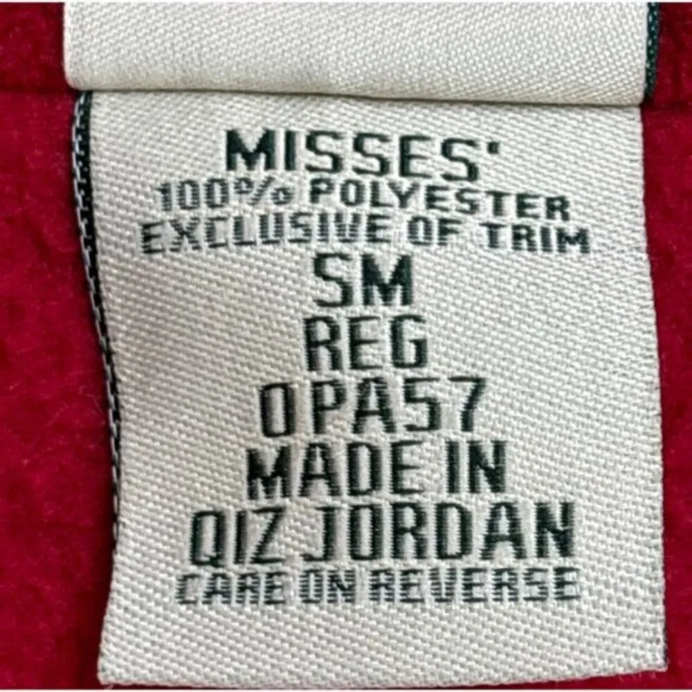 LL Bean Red Full Zip Fleece Jacket Womens Small Nordic Print Fair Isle Trim - Image 6