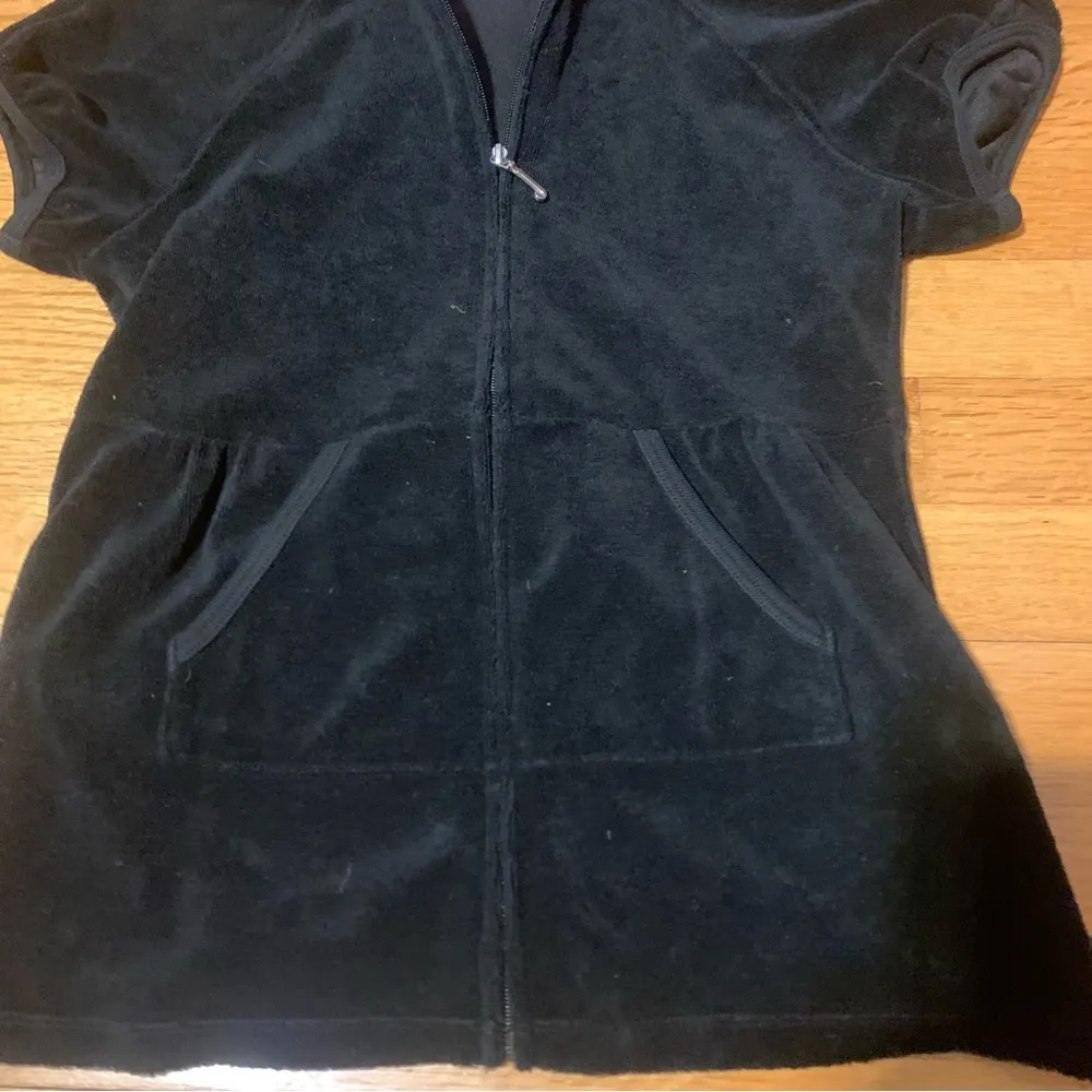 Juicy Couture Pam Gela Terry Cloth Short Sleeve Hoodie Black Women’s Petite - Image 7