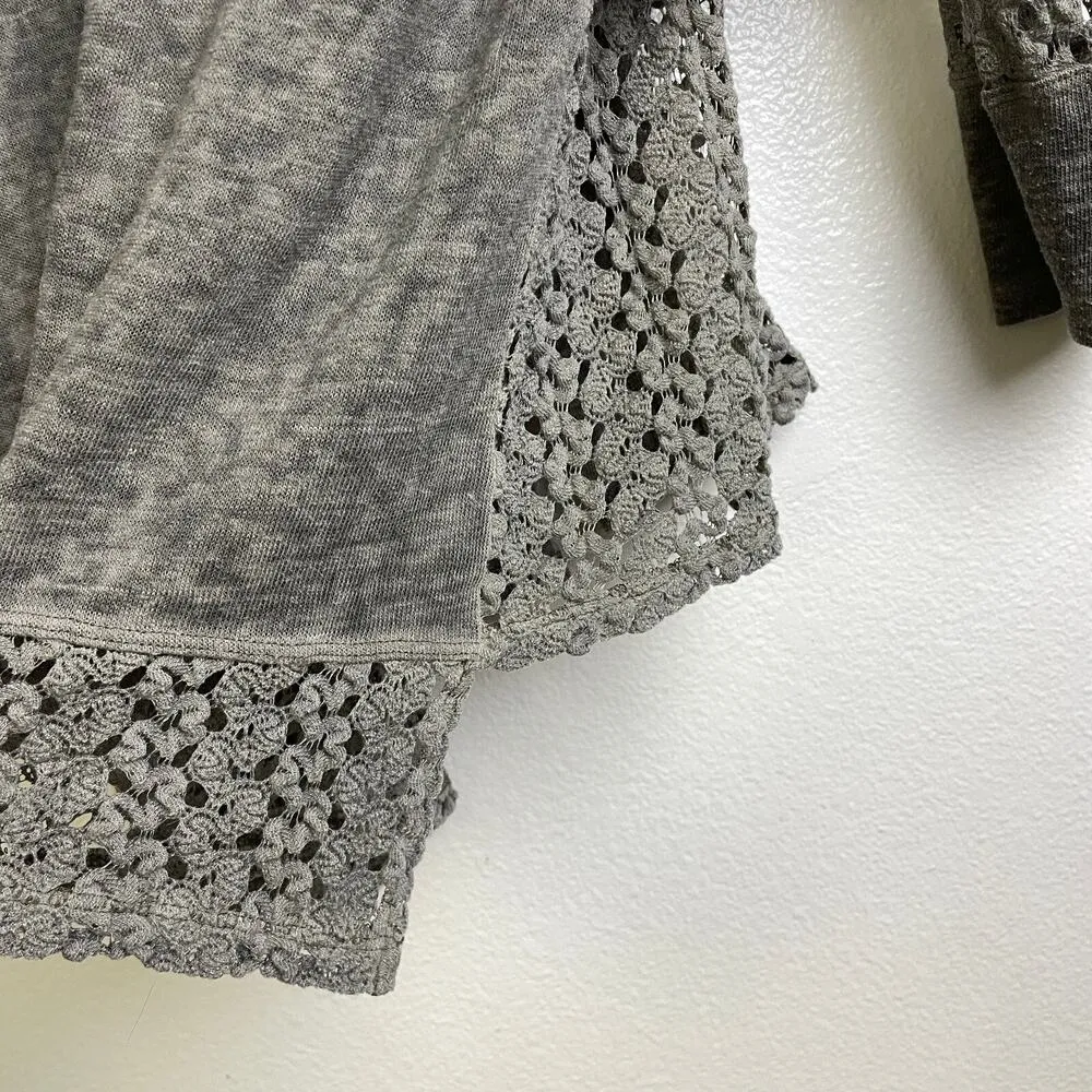 Ali Miles Top Gray Button Up Layered Crochet Shirt Sheer Knit Womens Large - Image 7