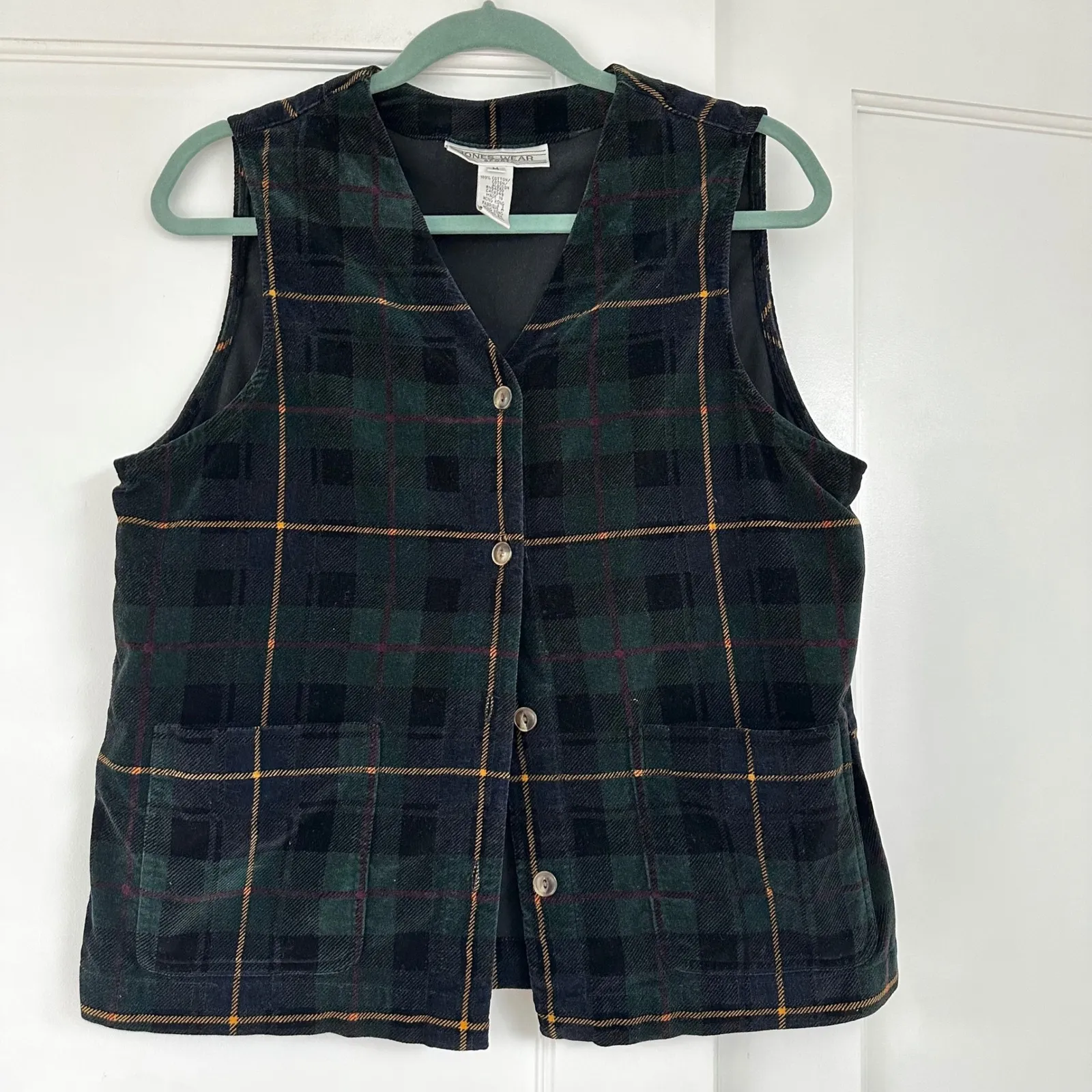 Jones Wear Sport Country Weekend Vest Plaid velour 100 cotton‎ Green Medium - Image 6