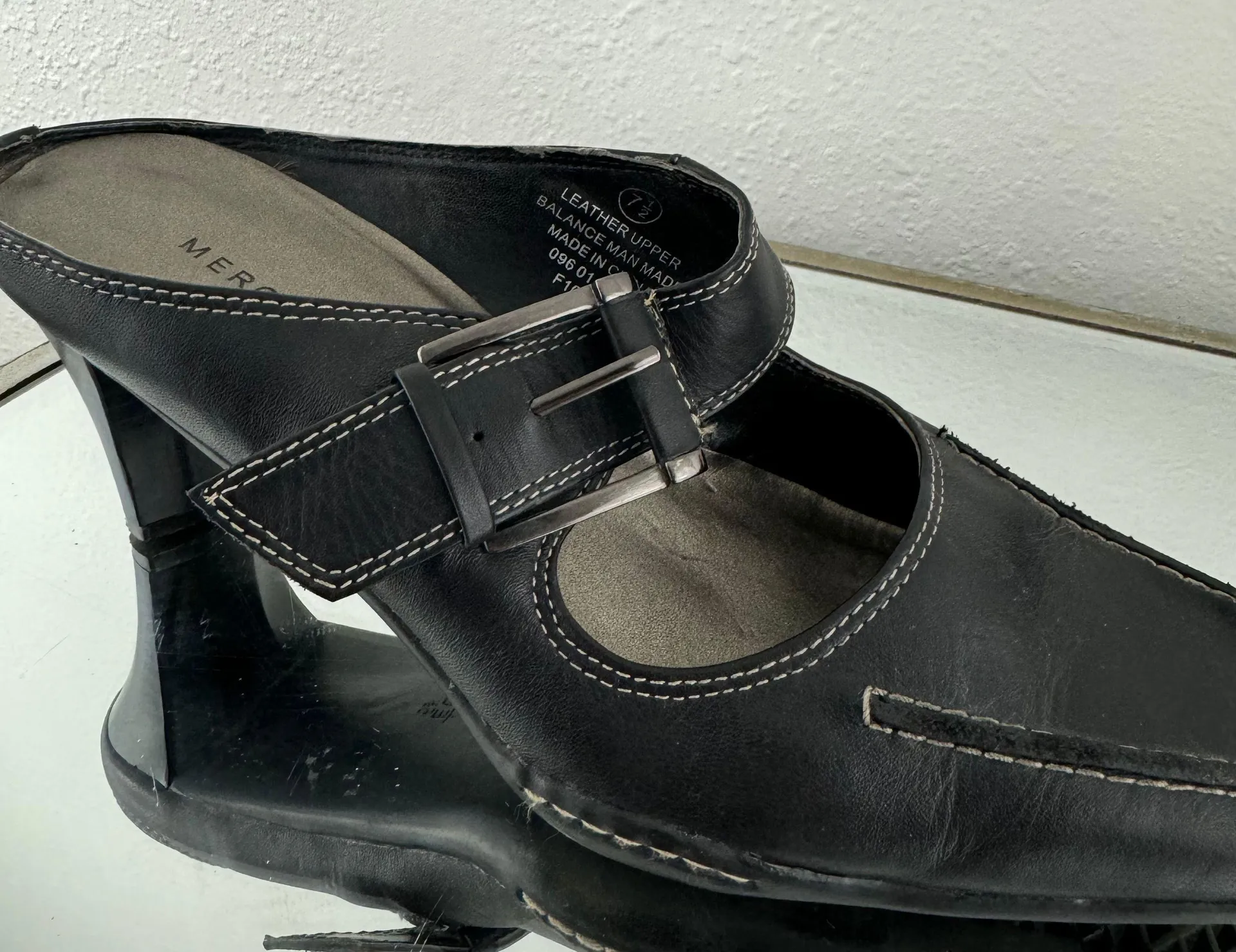 Merona Vintage Y2K Black Leather Edgy Pointed Toe Slip On Mary Jane Mule Heels - Image 6