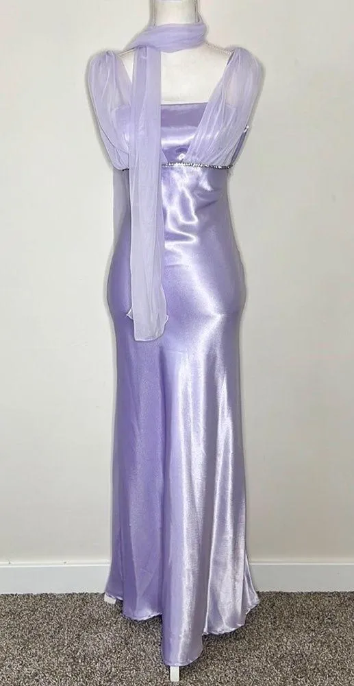 Vintage Lavender Satin Prom Dress Purple - Image 3