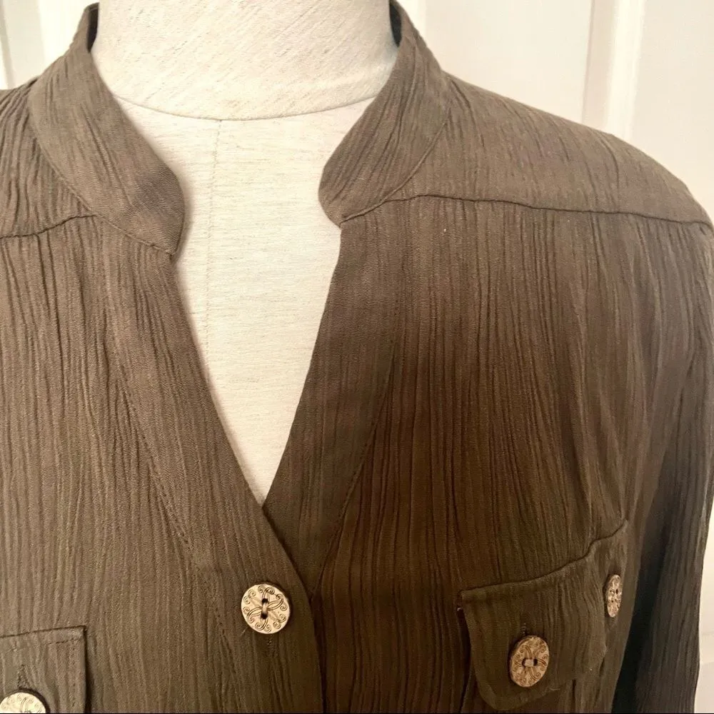 Sag Harbor brown long sleeved button down top Size M - Image 9