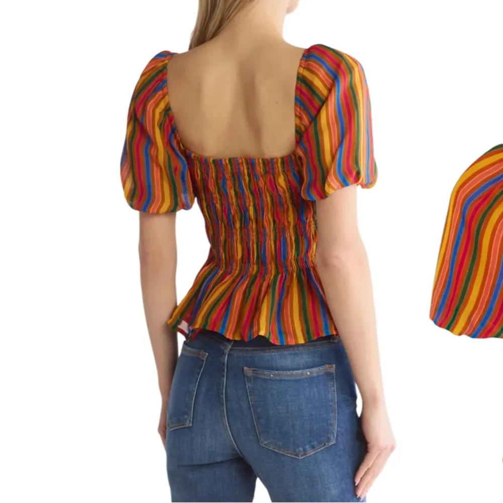 MOTHER The Hey Now Stripe Top Size Medium NWT Orange - Image 2