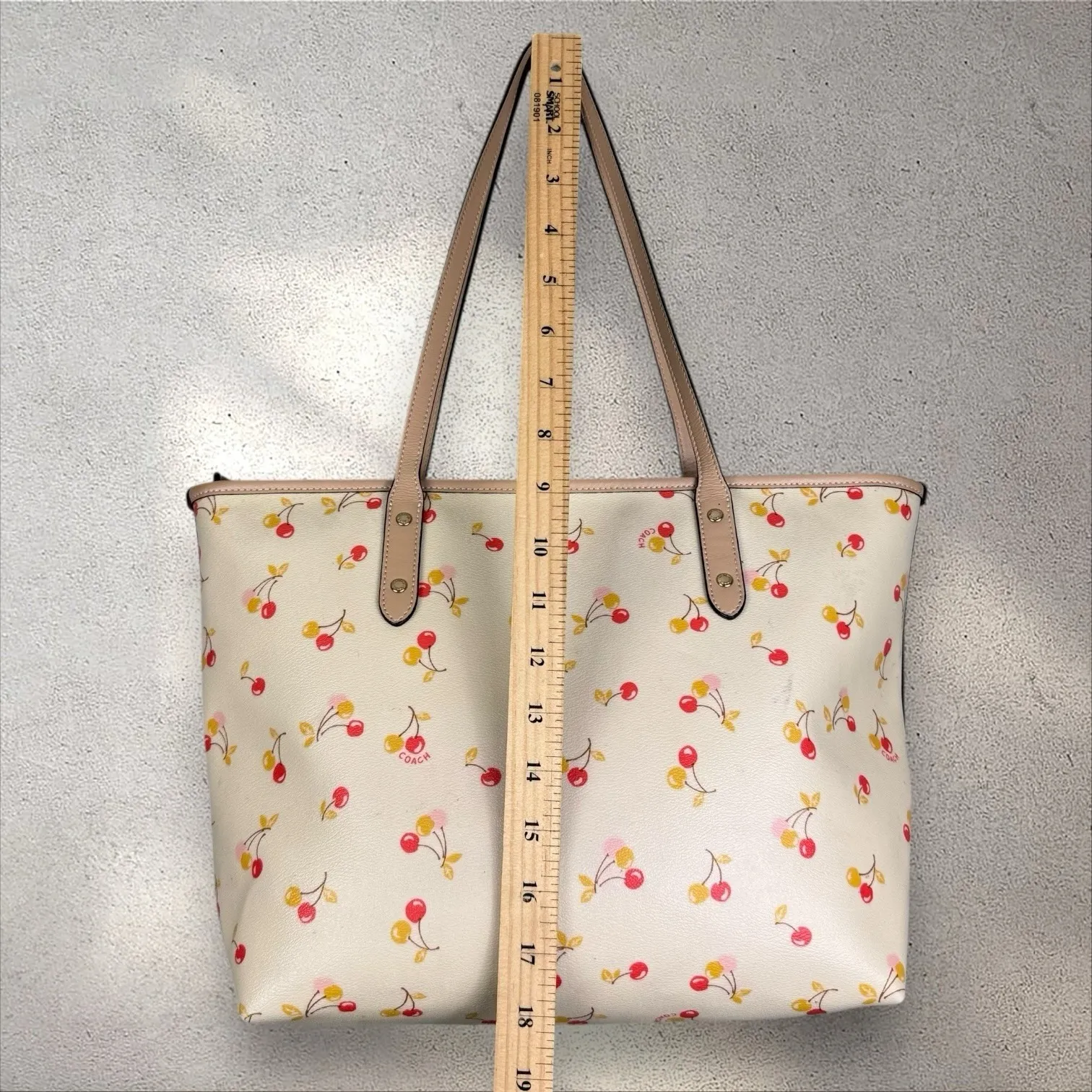 Coach City Zip Tote Canvas Leather W Red Yellow Pink Cherry Print Shoulder Bag - Image 6