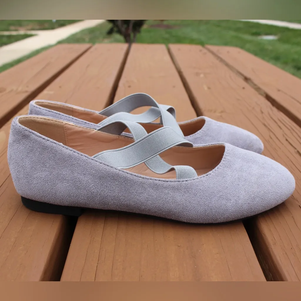 Women's Grey Cross Strap Solid Grey Ballet Flat Sz 7 Gray - Image 3