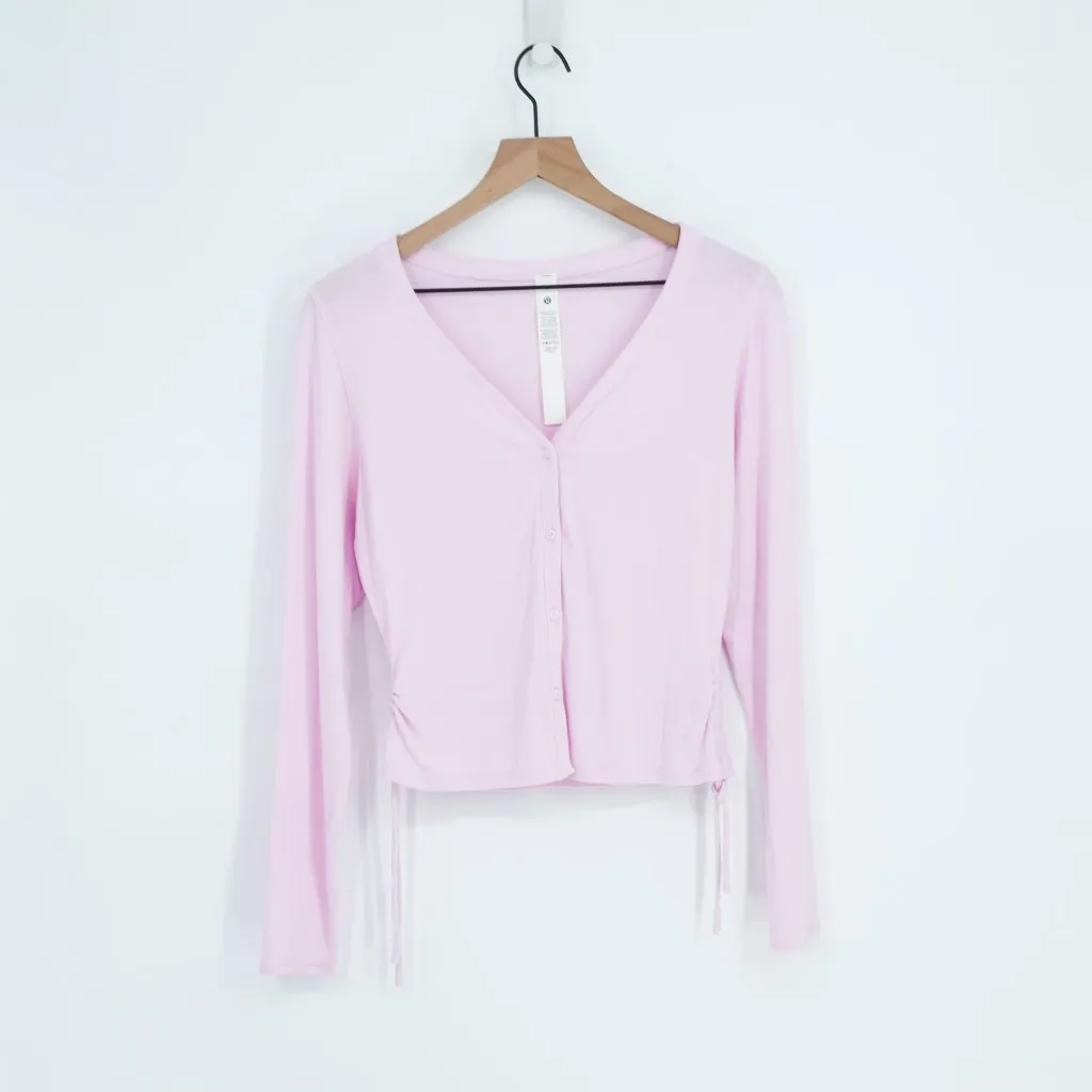 Lululemon Side-Cinch Ribbed Cardigan in Meadowsweet Pink Modal Button Front 8 - Image 3