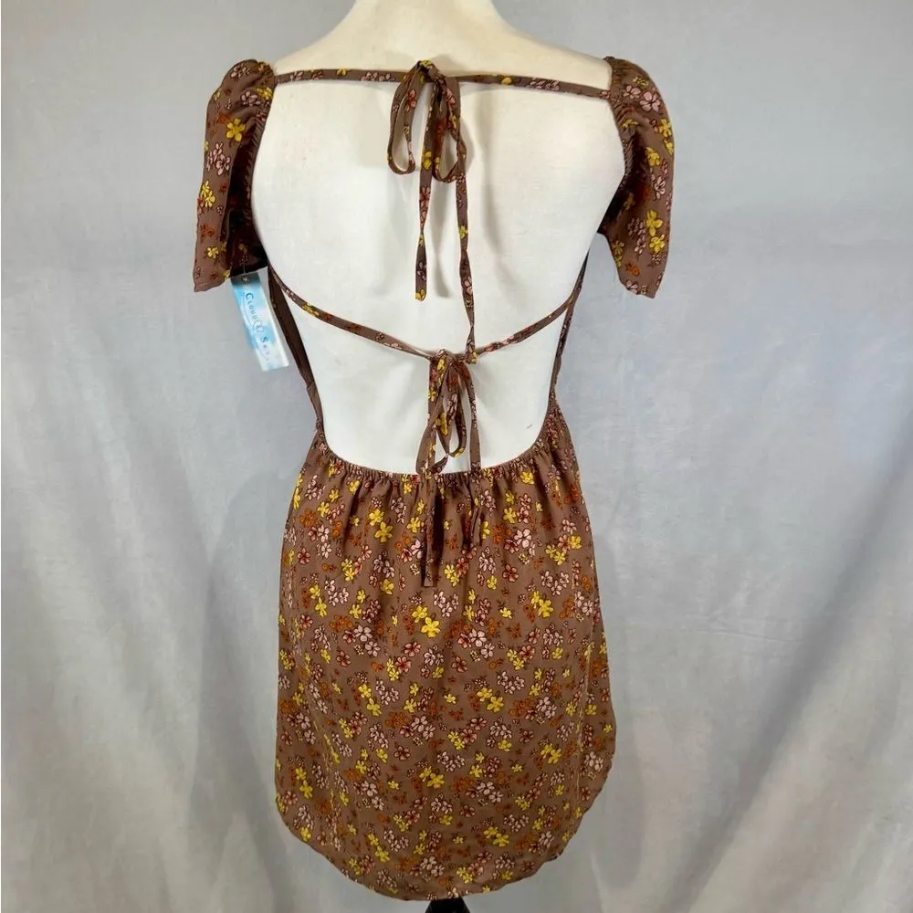 Cloud & Sky mocha ditsy floral backless milkmaid style dress size small NWT Brown - Image 3