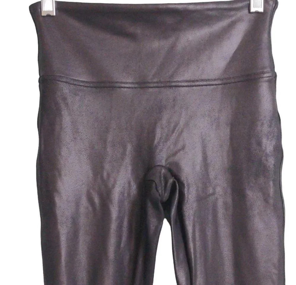 Spanx Womens Faux Leather Leggings Black Mid Rise Shaping Full Length S - Image 2