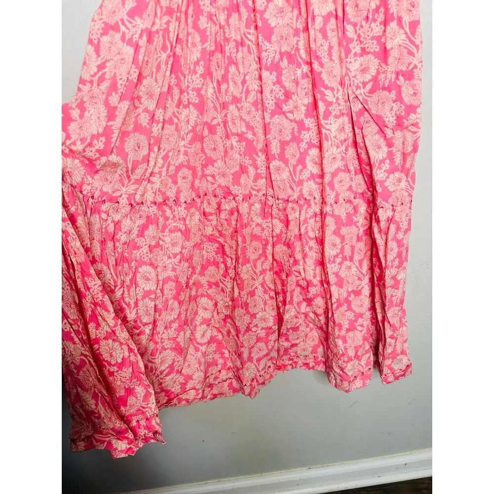 THE GREAT Pink Floral Tiered The Whipstitched Plumeria Midi Dress Size 1 - Image 8
