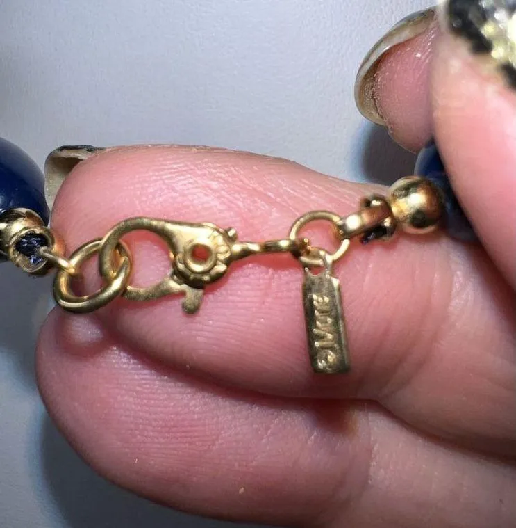 Vintage Signed Monet Navy And Gold Tone Beaded Necklace - Image 4