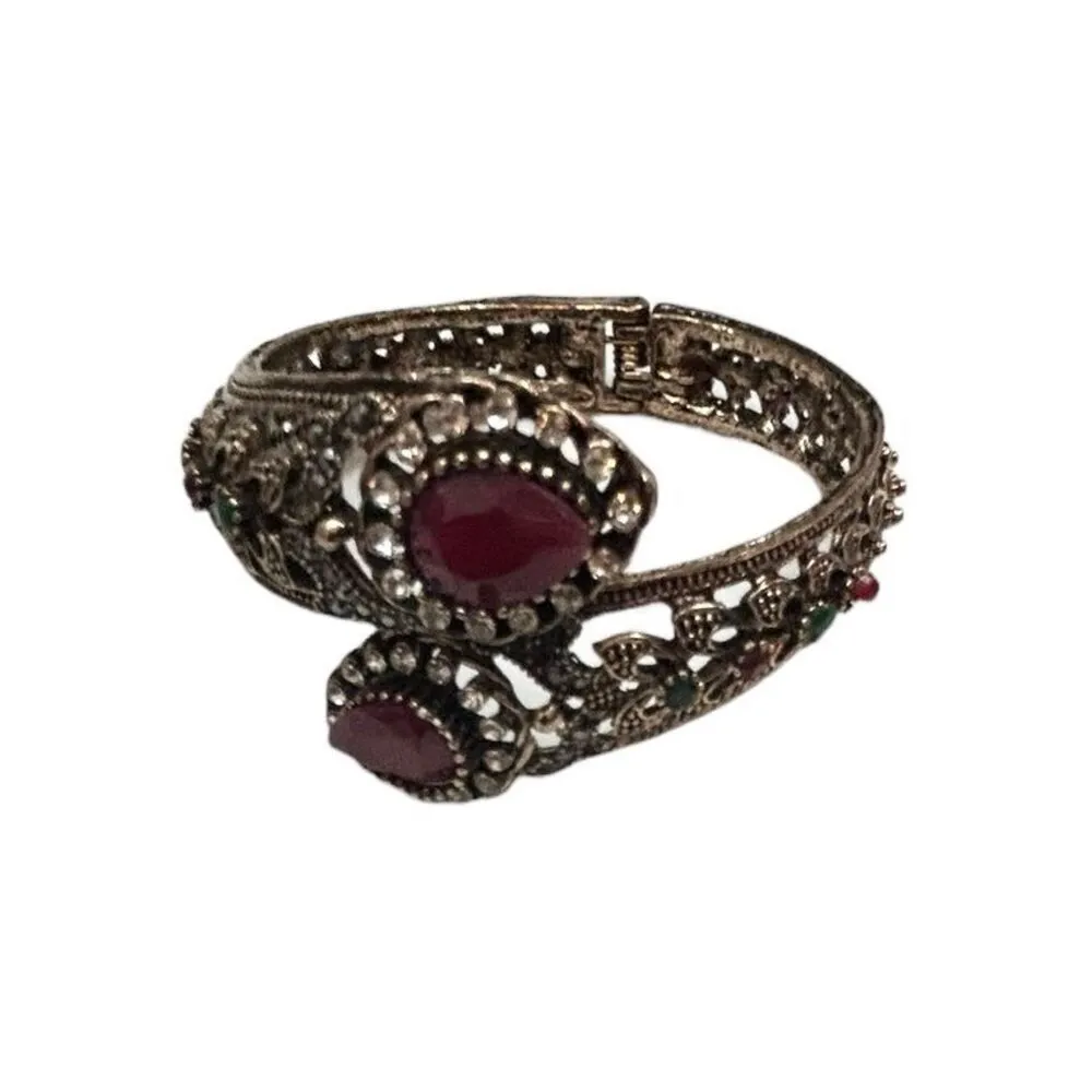 Vintage Ornate Bronze Hinged Bracelet, 60s Bracelets, Vintage Bracelets, Clamper Silver - Image 9