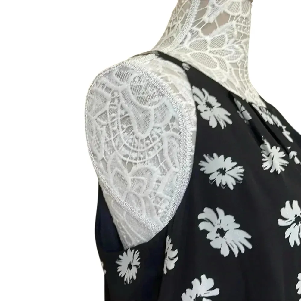 Black Sleeveless Dress with White Daisy Print – Casual Spring/Summer Mini Dress - Image 9