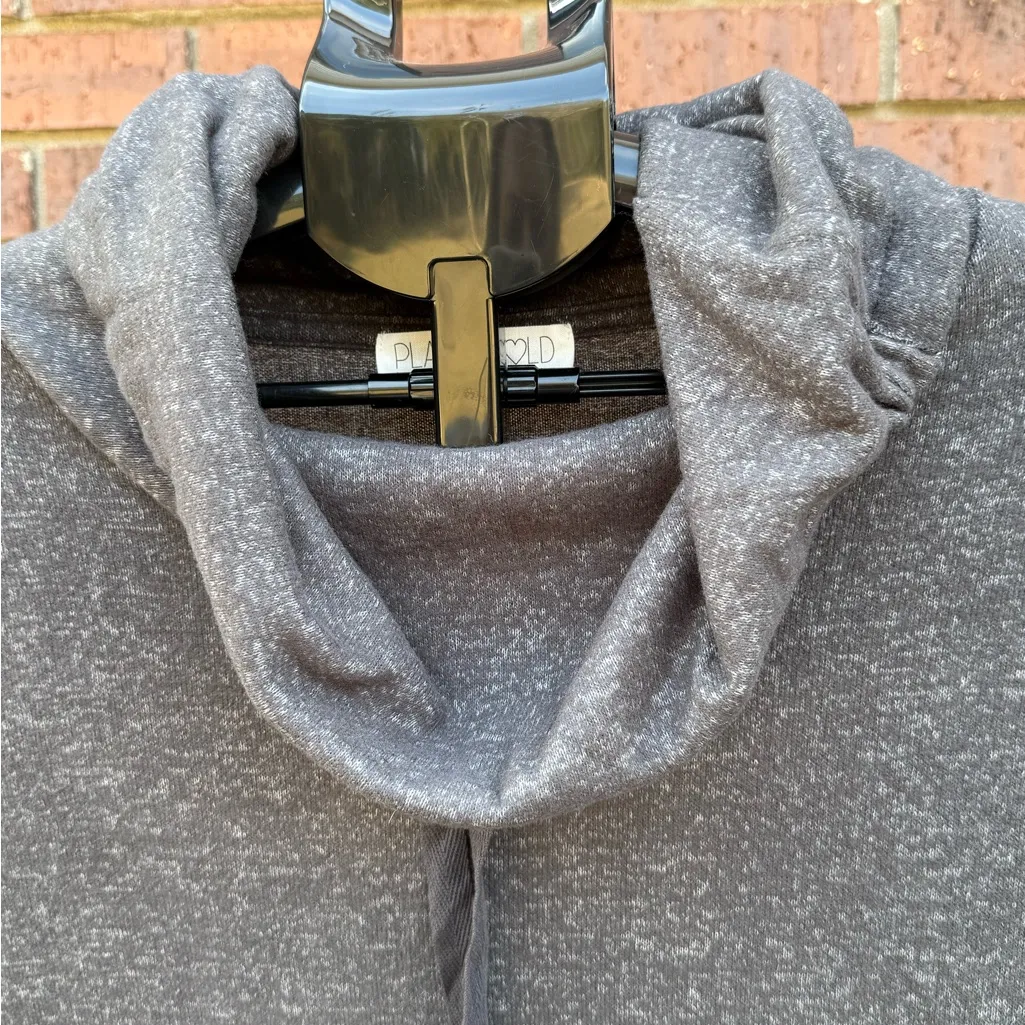 Planet Gold Cowl Neck Pullover Tunic Top Grey Womens Size Medium Kangaroo Pocket - Image 4