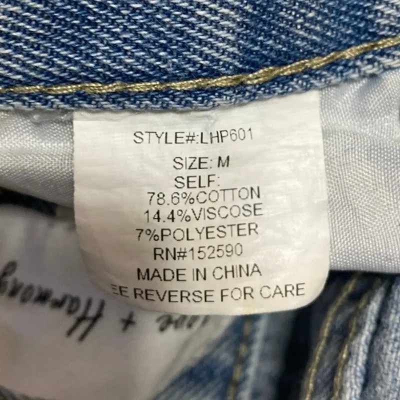 Love + Harmony Blue High Waisted Frayed Raw Hem Bermuda Denim Jeans Shorts Sz M - Image 5