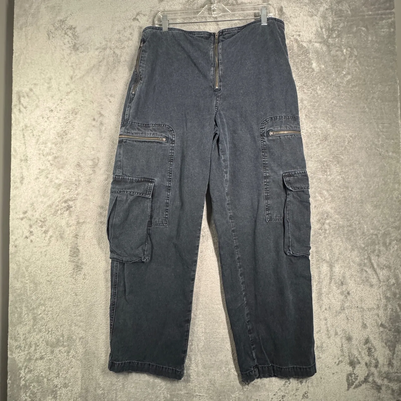 Madewell Low‎ Slung Baggy Cargo Jeans Women 31 Washed Black Denim Hemp Blend - Image 2