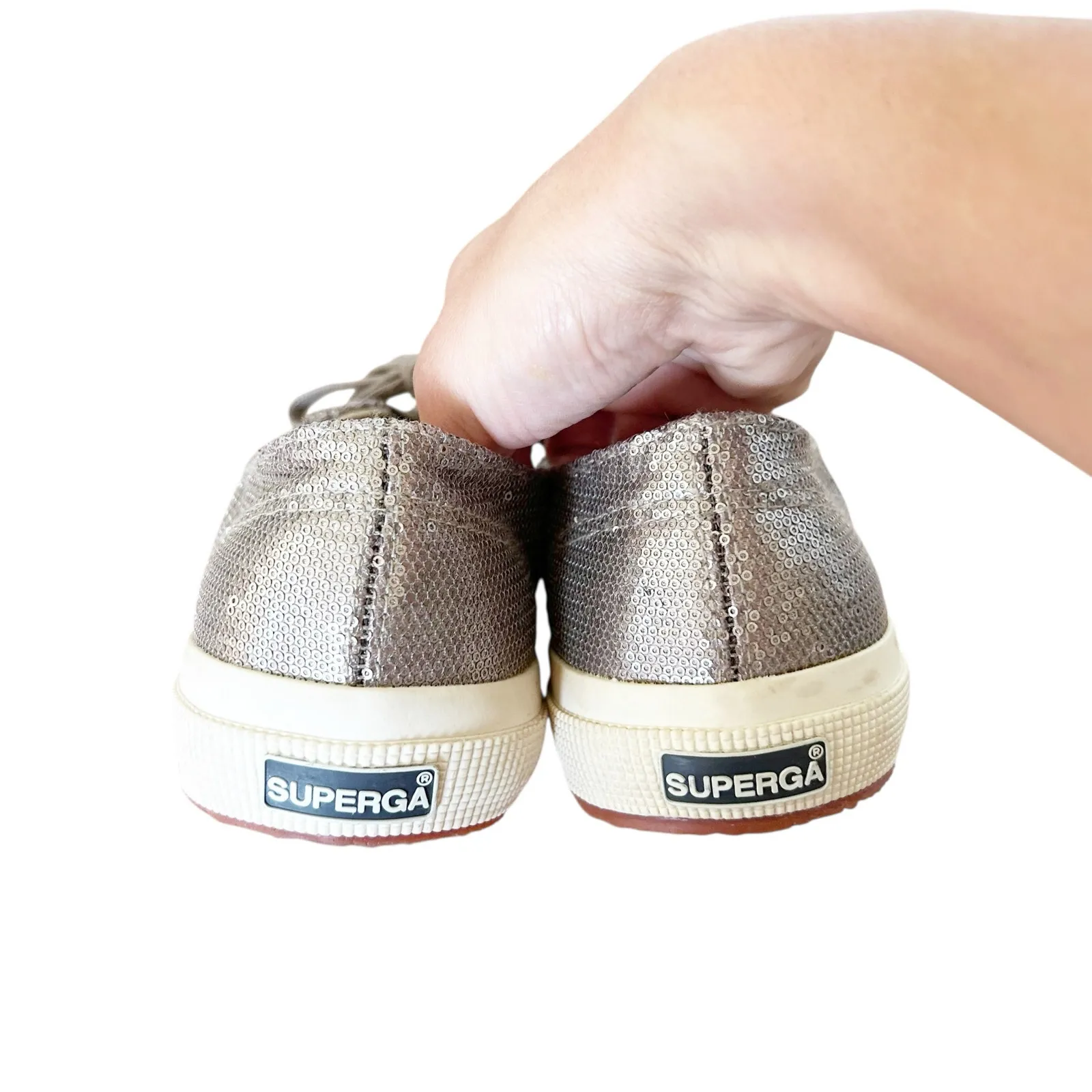 Superga  Silver Metallic Sequin Platform Sneakers Sz 9 - Image 5