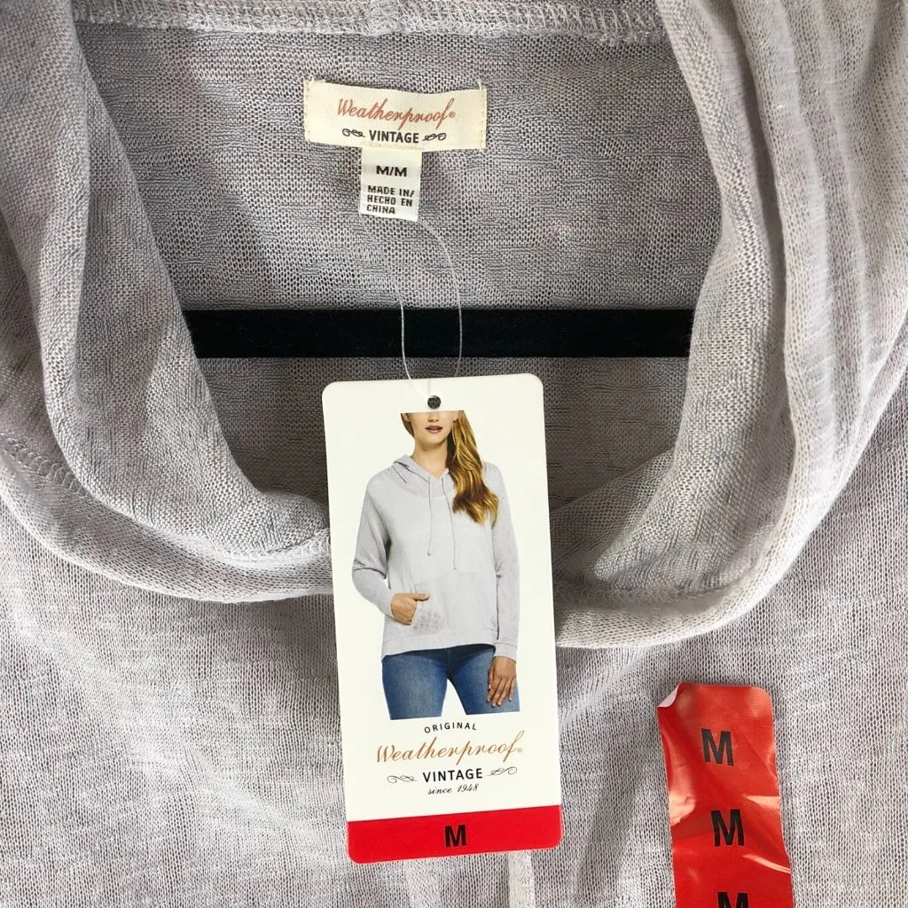 Weatherproof Womens Sweater Thin Knit Pullover Hooded Pockets Striped Gray M - Image 3