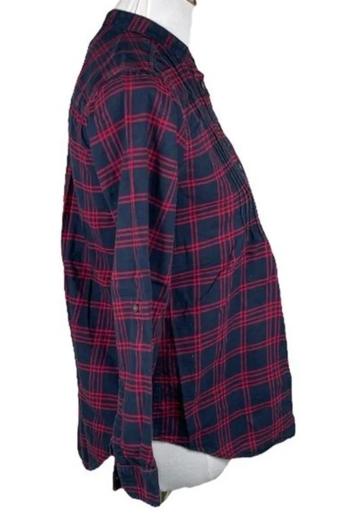 Land’s End Plaid Flannel Long Sleeve Shirt Red Navy Size 2 Petite - Image 3