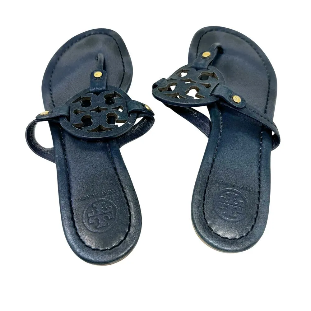 TORY Burch Navy Blue Sparkle Miller Logo Sandals Size 8.5 - Image 3