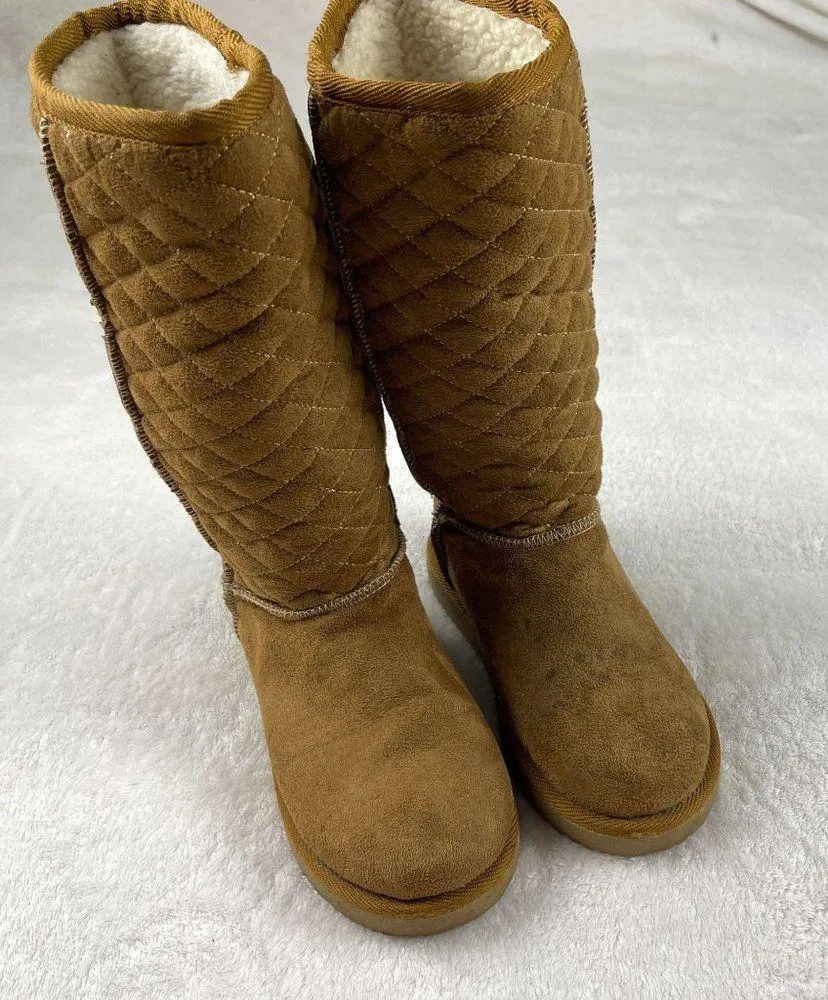 Airwalk Quilted Teagan Fur Lined Boots Womens Size 5.5 Cognac Brown Midcalf Warm - Image 5