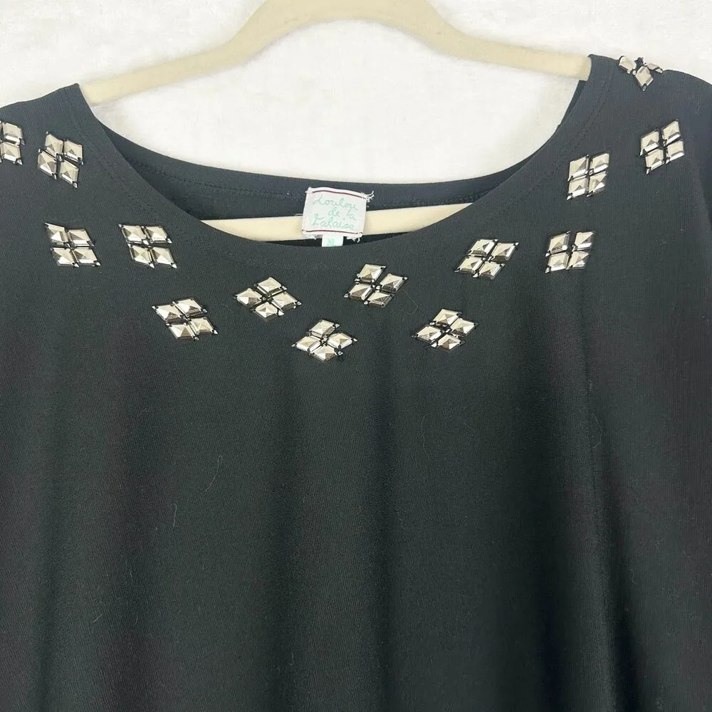 Loulou de la Falaise Top Size XL Black Studded Lagenlook Oversized Embelished - Image 3