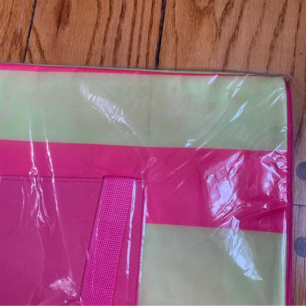 Ulta Beauty 2 in 1 Travel Tote Beach Bag Picnic Mat Pink and Green Striped NTW - Image 3