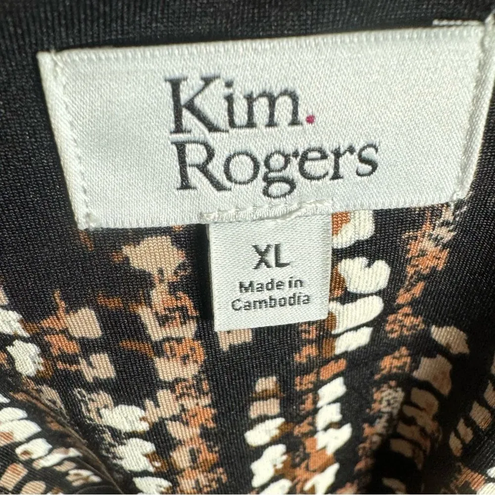 Kim Rogers black mocha and white puff print vneck Henley top size XL - Image 5