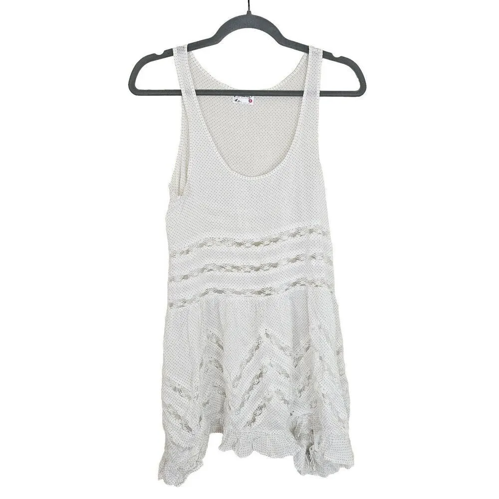 Free People Voile & Lace Trapeze Slip Polka Dot Dress White XS Boho Mini - Image 2