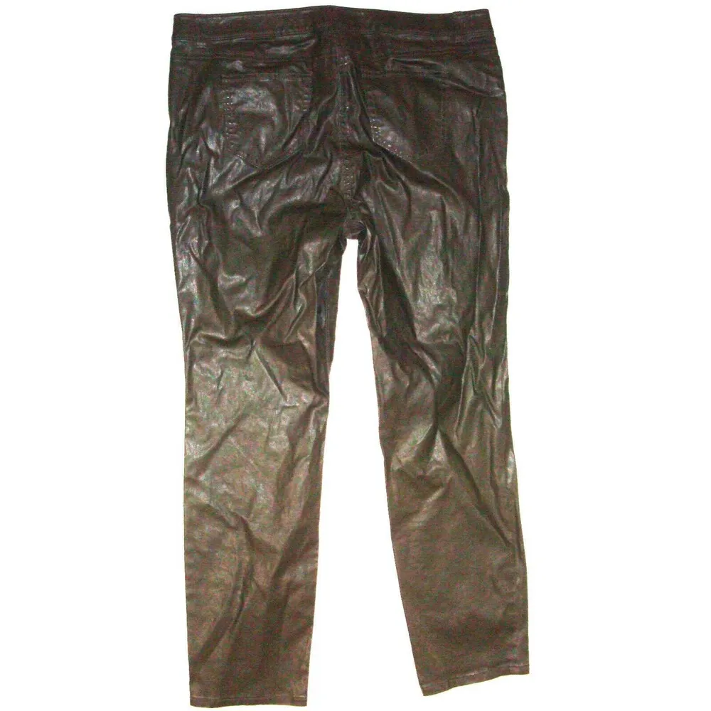 Womens W Worth New York Pants Gray Black Slacks Coated 14 NWT $448 Faux Leather - Image 3