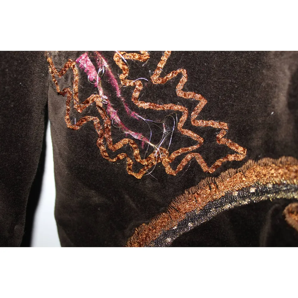 Womens Chicos Brown Tan Cotton Floral Long Sleeve Blazer Suit Coat Jacket Size 1 - Image 3