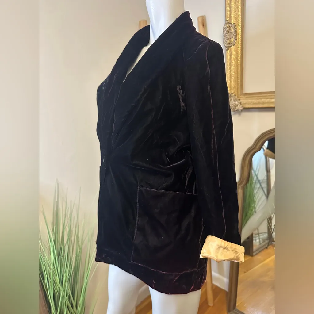 KENSINGTON SQUARE Vintage Burgundy/Black Velvet Blazer Gold Satin Cuffs Black Size undefined - Image 5