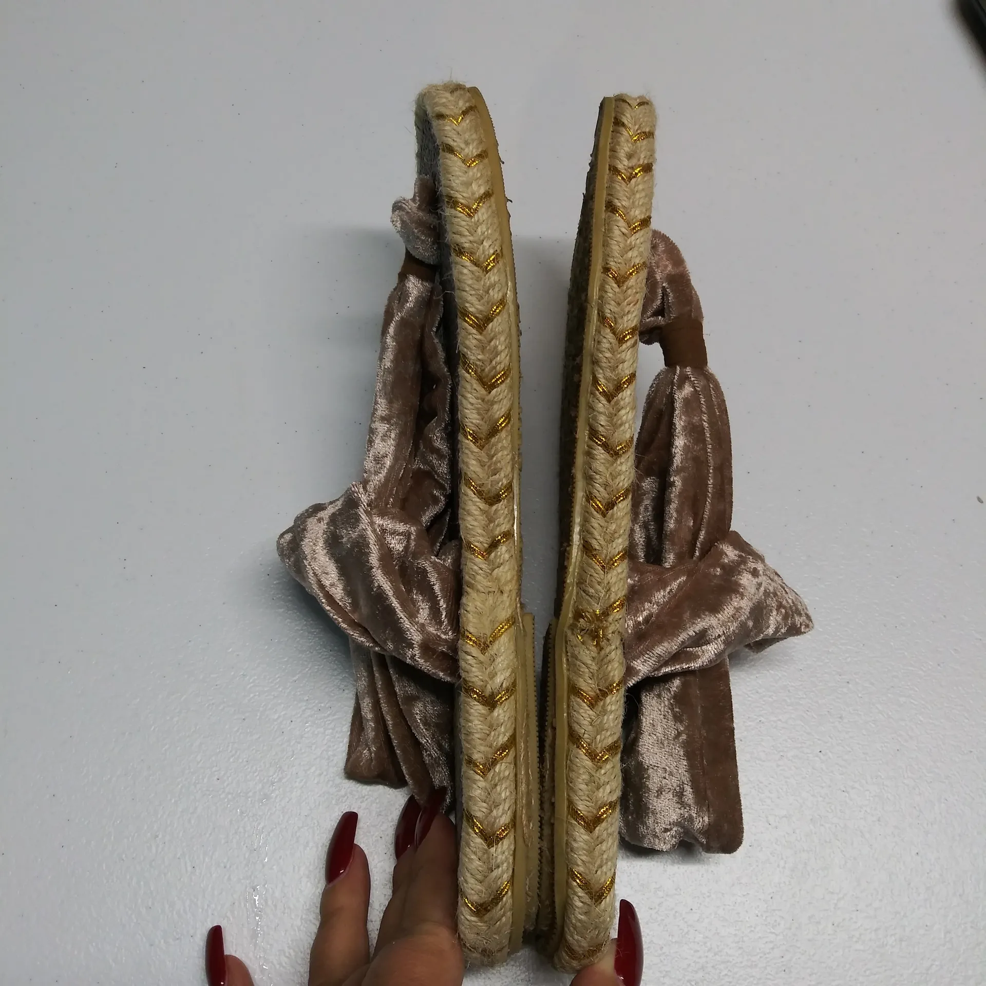 Nalho Ganika Velvet Bronze Taupe Yoga Mat Espadrilles Sandals Size 7 Brown - Image 5