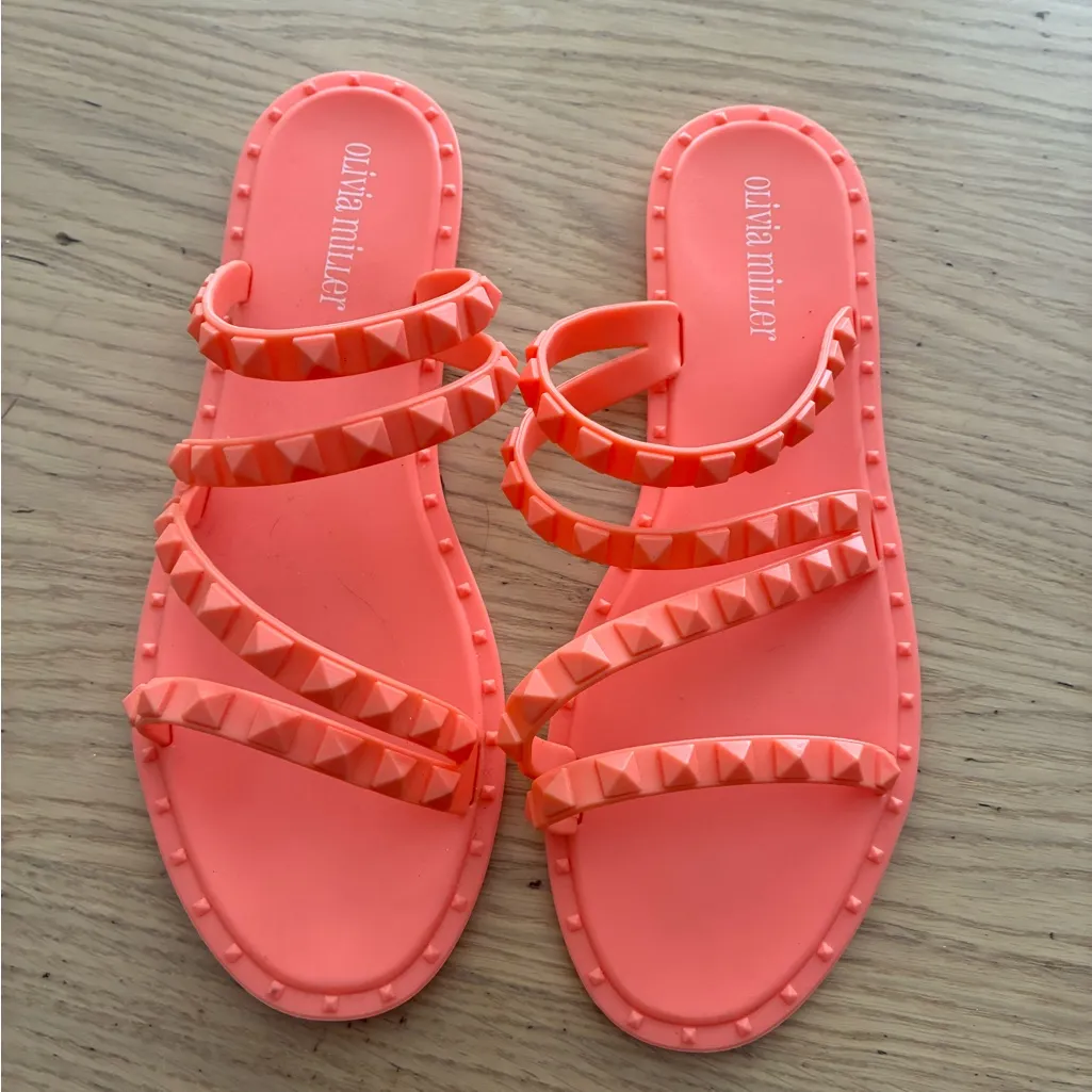 Olivia Miller Studded Jelly Slide Sandals Coral Pink Slip On 8 - Image 4