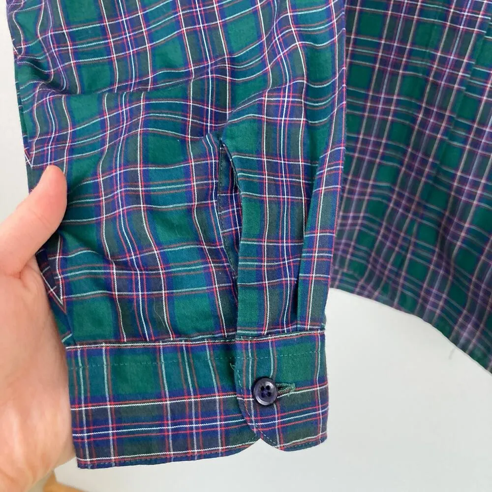 Vintage Womens L Green Plaid Puff Sleeve Ruffle Shirt Dark Academia Office Retro Size L - Image 7