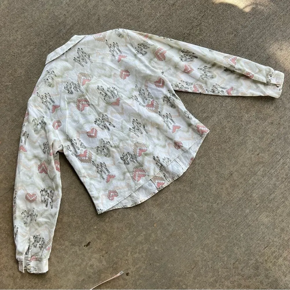 Vintage 90s Pastel Desert Chevron Cactus Button Up Cowgirl Western Shirt Green Size M - Image 3